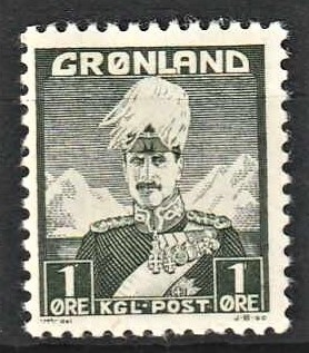 FRIMÆRKER GRØNLAND | 1947 - AFA 1a - Christian X - 1 øre grønsort type II - Postfrisk
